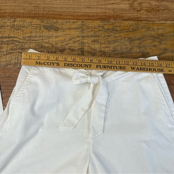 Banana Republic Rowan Wide Leg Cropped Pants White High Rise Pockets 12 Linen - Picture 3 of 9